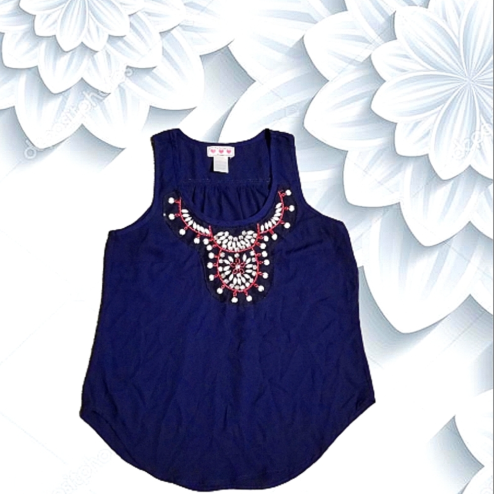Three Pink Hearts Beaded dressy tank top- Size XS